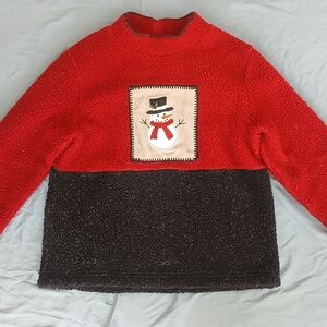 Adorable Snowman Red And Black Fleece Pullover Sweatshirt Ugly Christmas Sweater